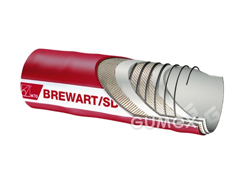 Potravinová hadica na tekuté požívatiny BREWART/SD, 38/52mm, 15bar, -0,9bar, BIIR/CR, oceľová špirála, -40°C/+120°C, červená